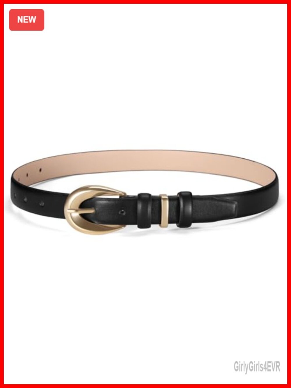 Women's Skinny Faux Leather Belt with Gold Buckle for Jeans & Dresses